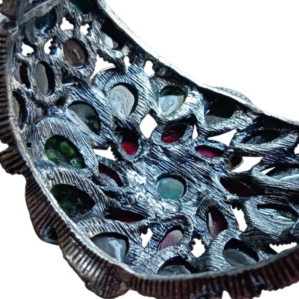 Boho Chic Flower Hinge Cuff Statement Bracelet Chunky - Picture 11 of 11
